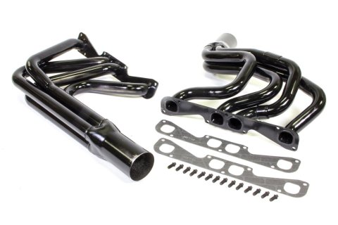 Headers - IMCA Modified - 1.75 in Primary - 3.5 in Collector - Gaskets / Hardware Included - Steel - Black Paint - Small Block Chevy - Pair