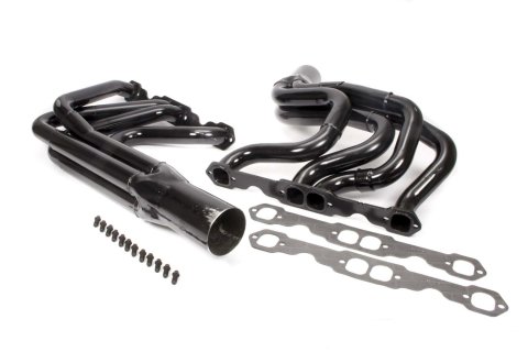 Headers - IMCA Modified - 1.75 to 1.875 in Primary - 3.5 in Collector - Gaskets / Hardware Included - Steel - Black Paint - Small Block Chevy - Pair