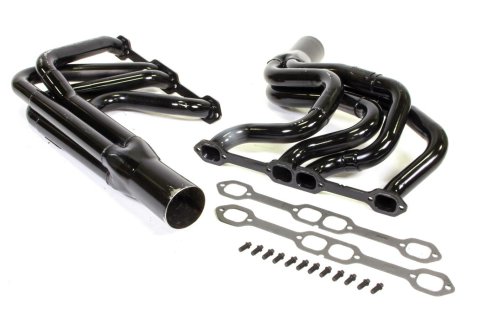 Headers - IMCA Modified - 1.75 to 1.875 in Primary - 3.5 in Collector - Gaskets / Hardware Included - Steel - Black Paint - Small Block Chevy - Pair