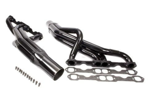 Headers - Street Stock - 1.75 in Primary - 3.5 in Collector - Gaskets / Hardware Included - Steel - Black Paint - Stock Clip - Small Block Chevy - Pair