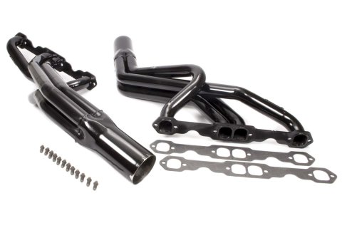 Headers - Street Stock - 1.75 in Primary - 3.5 in Collector - Gaskets / Hardware Included - Steel - Black Paint - Stock Clip - Small Block Chevy - Pair