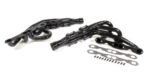 Headers - Conventional Crossover - 1.625 in Primary - 3 in Collector - Gaskets / Hardware Included - Steel - Black Paint - Small Block Chevy - Pair