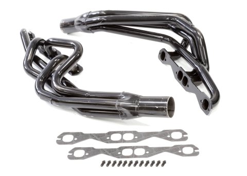 Headers - Conventional Crossover - 1.625 in Primary - 3 in Collector - Gaskets / Hardware Included - Steel - Black Paint - 602 Crate - Small Block Chevy - Pair