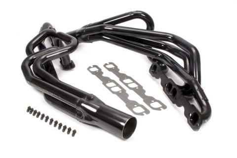 Headers - Conventional Crossover - 1.625 in Primary - 3 in Collector - Gaskets / Hardware Included - Steel - Black Paint - Small Block Chevy - Pair