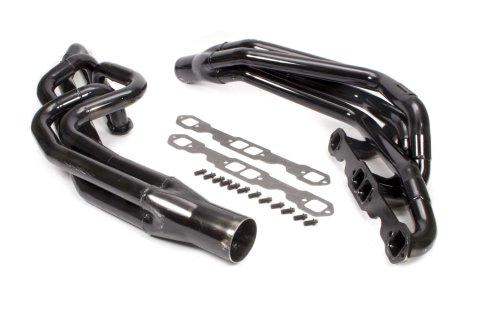 Headers - Conventional Crossover - 1.625 to 1.75 in Primary - 3 in Collector - Gaskets / Hardware Included - Steel - Black Paint - Small Block Chevy - Pair