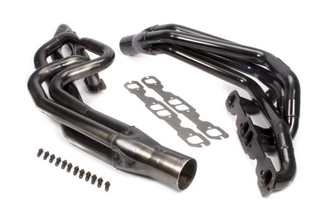Headers - Conventional Crossover - 1.625 to 1.75 in Primary - 3 in Collector - Gaskets / Hardware Included - Steel - Black Paint - Small Block Chevy - Pair