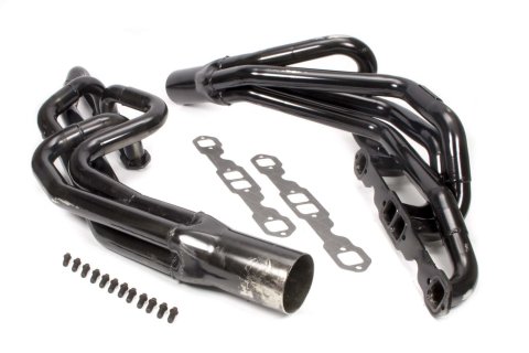 Headers - Conventional Crossover - 1.625 to 1.75 in Primary - 3.5 in Collector - Gaskets / Hardware Included - Steel - Black Paint - Small Block Chevy - Pair