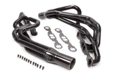 Headers - Conventional Crossover - 1.75 in Primary - 3.5 in Collector - Gaskets / Hardware Included - Steel - Black Paint - Small Block Chevy - Pair