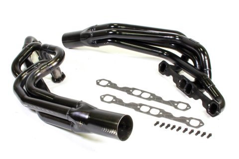Headers - Conventional Crossover - 1.75 to 1.875 in Primary - 3.5 in Collector - Gaskets / Hardware Included - Steel - Black Paint - Small Block Chevy - Pair