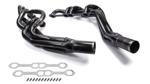 Headers - Conventional Crossover - 1.75 to 1.875 in Primary - 3.5 in Collector - Gaskets / Hardware Included - Steel - Black Paint - Small Block Chevy - Pair