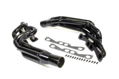 Headers - Conventional Crossover - 1.75 to 1.875 in Primary - 3.5 in Collector - Gaskets / Hardware Included - Spread Port - Steel - Black Paint - Small Block Chevy - Pair