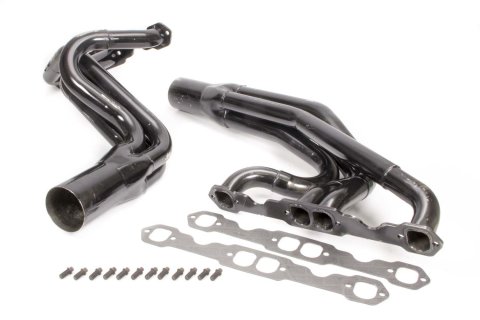 Headers - Dirt Late Model - 1.75 to 1.875 in Primary - 3.5 in Collector - Gaskets / Hardware Included - Steel - Black Paint - Small Block Chevy - Pair