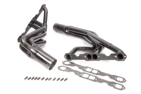 Headers - Dirt Late Model - 1.75 to 1.875 in Primary - 3.5 in Collector - Gaskets / Hardware Included - Steel - Black Paint - Small Block Chevy - Pair