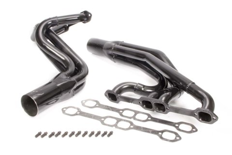 Headers - Dirt Late Model - 1.75 to 1.875 in Primary - 3.5 in Collector - Gaskets / Hardware Included - Steel - Black Paint - Small Block Chevy - Pair
