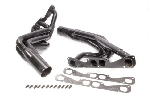 Headers - Dirt Late Model - 1.75 to 1.875 in Primary - 3.5 in Collector - Gaskets / Hardware Included - Spread Port - Steel - Black Paint - Small Block Chevy - Pair