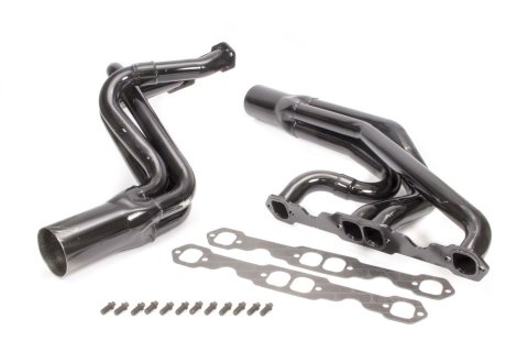 Headers - Dirt Late Model - 1.75 in Primary - 3.5 in Collector - Gaskets / Hardware Included - Steel - Black Paint - Small Block Chevy - Pair