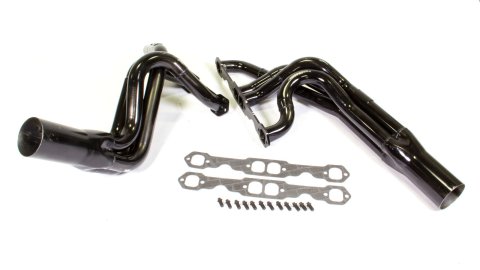 Headers - Dirt Late Model - 1.75 to 1.875 in Primary - 3.5 in Collector - Gaskets / Hardware Included - Steel - Black Paint - Small Block Chevy - Pair