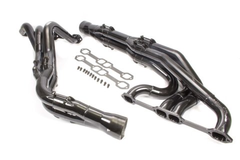 Headers - Dirt Late Model - Tri-Y - 1.875 to 2 in Primary - 3.5 in Collector - Gaskets / Hardware Included - Steel - Black Paint - Small Block Chevy - Pair
