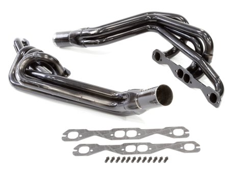 Headers - Conventional Crossover - 1.625 in Primary - 3 in Collector - Gaskets / Hardware Included - Steel - Black Paint - 602 Crate - Small Block Chevy - Pair