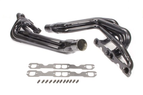 Headers - Conventional Crossover - 1.625 to 1.75 in Primary - 3 in Collector - Gaskets / Hardware Included - Steel - Black Paint - Small Block Chevy - Pair