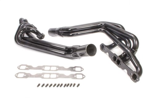 Headers - Conventional Crossover - 1.75 in Primary - 3.5 in Collector - Gaskets / Hardware Included - Steel - Black Paint - Small Block Chevy - Pair