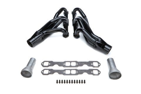 Headers - IMCA - 1.625 in Primary - 3 in Collector - Gaskets / Hardware Included - Steel - Black Paint - Small Block Chevy - Pair