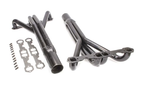Headers - Truck / Tractor Pull - 1.75 in Primary - 3.5 in Collector - Gaskets / Hardware Included - Steel - Black Paint - Small Block Chevy - Pair