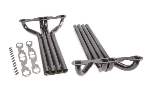 Headers - Demolition Derby - 1.625 in Primary - Exits Through Hood - Gaskets / Hardware Included - Steel - Black Paint - Small Block Chevy - Pair