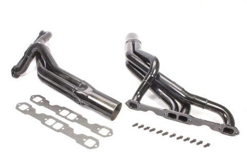 Headers - Street Stock - 1.625 to 1.75 in Primary - 3.5 in Collector - Gaskets / Hardware Included - Steel - Black Paint - Stock Clip - Small Block Chevy - Pair