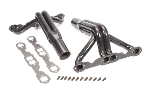 Headers - IMCA Modified - 1.75 in Primary - 3.5 in Collector - Gaskets / Hardware Included - Steel - Black Paint - Small Block Chevy - Pair