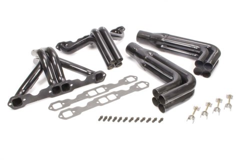 Headers - IMCA Modified - 1.75 to 1.875 in Primary - 3.5 in Collector - Gaskets / Hardware Included - Steel - Black Paint - Small Block Chevy - Kit