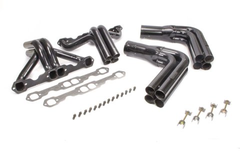 Headers - IMCA Modified - 1.75 to 1.875 in Primary - Gaskets / Hardware Included - Steel - Black Paint - Small Block Chevy - Kit