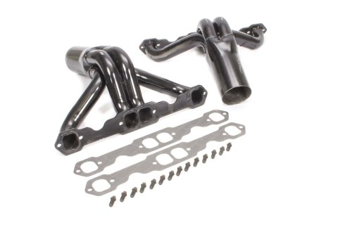Headers - IMCA Modified - 1.75 in Primary - 3.5 in Collector - Gaskets / Hardware Included - Steel - Black Paint - Small Block Chevy - Pair