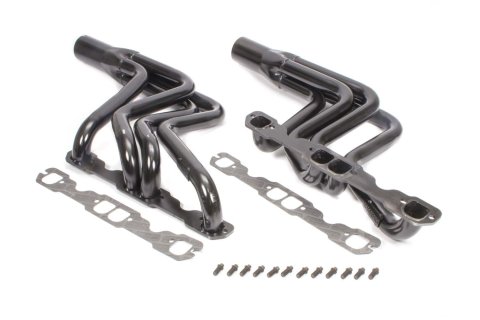 Headers - Street Stock - 1.625 in Primary - 3 in Collector - Gaskets / Hardware Included - Steel - Black Paint - Small Block Chevy - GM A-Body / F-Body / X-Body - Pair