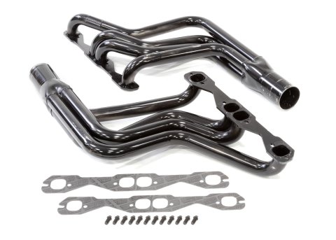 Headers - Street Stock - 1.625 in Primary - 3 in Collector - Gaskets / Hardware Included - Steel - Black Paint - 602 Crate - Small Block Chevy - GM A-Body / F-Body / X-Body - Pair