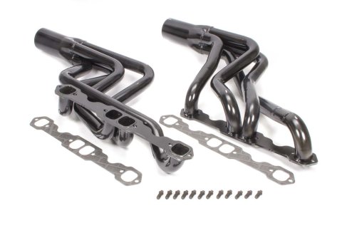 Headers - Street Stock - 1.75 in Primary - 3.5 in Collector - Gaskets / Hardware Included - Steel - Black Paint - Small Block Chevy - GM A-Body / F-Body / X-Body - Pair