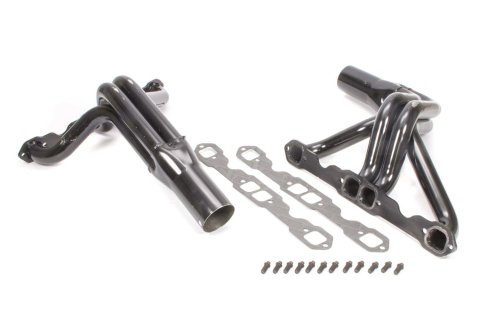 Headers - IMCA Modified - 1.75 in Primary - 3.5 in Collector - Gaskets / Hardware Included - Steel - Black Paint - Small Block Chevy - Pair