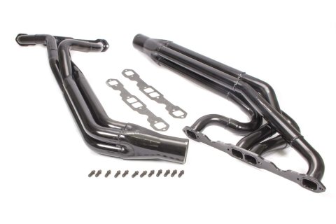 Headers - Dirt Late Model - 1.625 to 1.75 to 1.875 in Primary - 3 in Collector - Gaskets / Hardware Included - Steel - Black Paint - Small Block Chevy - Pair