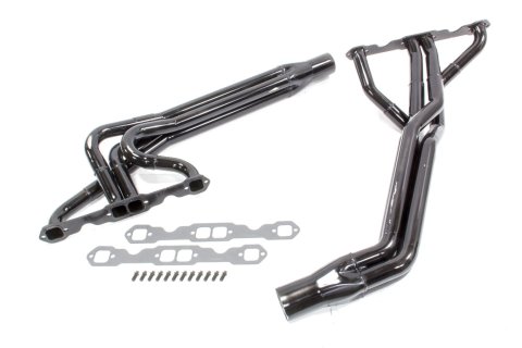 Headers - Dirt Late Model - 1.625 to 1.75 in Primary - 3 in Collector - Gaskets / Hardware Included - Steel - Black Paint - Small Block Chevy - Pair