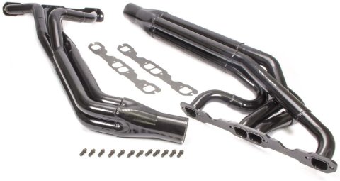 Headers - Dirt Late Model - 1.625 to 1.75 in Primary - 3 in Collector - Gaskets / Hardware Included - Steel - Black Paint - 602 Crate - Small Block Chevy - Pair