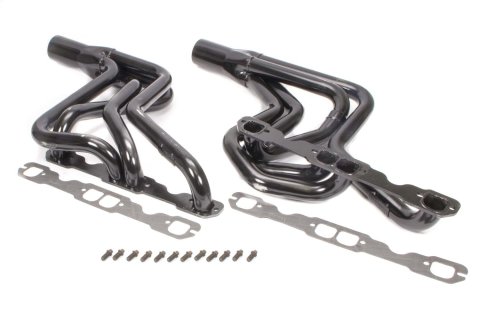 Headers - Street Stock - 1.625 in Primary - 3 in Collector - Gaskets / Hardware Included - Steel - Black Paint - Small Block Chevy - GM A-Body / F-Body / G-Body - Pair