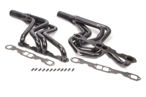 Headers - Street Stock - 1.625 in Primary - 3 in Collector - Gaskets / Hardware Included - Steel - Black Paint - Small Block Chevy - GM A-Body / F-Body / G-Body - Pair