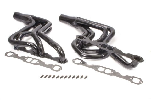 Headers - Street Stock - 1.75 in Primary - 3 in Collector - Gaskets / Hardware Included - Steel - Black Paint - Small Block Chevy - GM A-Body / F-Body / G-Body - Pair
