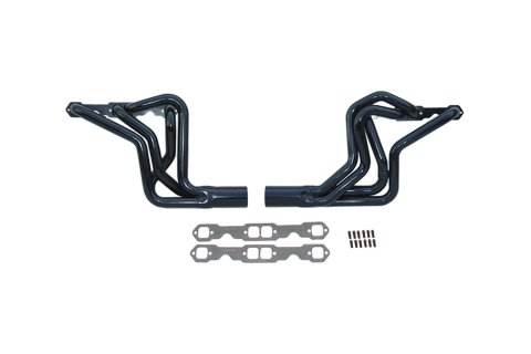 Headers - IMCA Modified - 1.75 in Primary - 3.5 in Collector - Gaskets / Hardware Included - Steel - Black Paint - Small Block Chevy - Pair