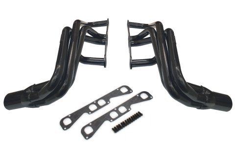 Headers - Street Stock - 1.875 in Primary - 3.5 in Collector - Spread Port - Gaskets / Hardware Included - Steel - Black Paint - Small Block Chevy - GM A / F / G-Body - Pair