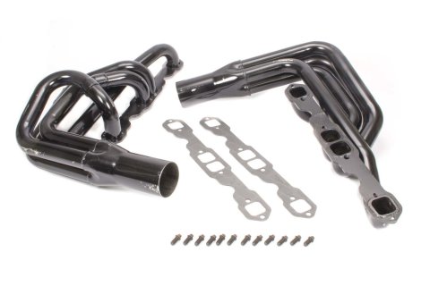 Headers - IMCA-UMP Stock Car - 1.625 in Primary - 3 in Collector - Gaskets / Hardware Included - Steel - Black Paint - Small Block Chevy - Pair