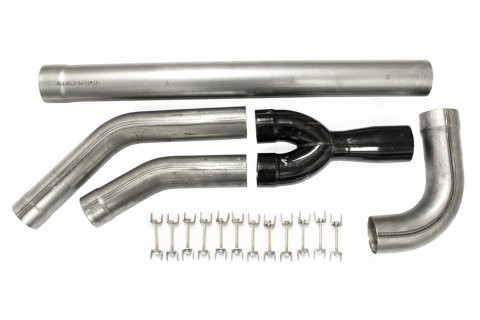 Exhaust Pipe Kit - 3 in Diameter 42 Degree Elbow / 30 Degree Elbow - 3 in to 3.5 in Y Collector - 3.5 in Diameter 90 Degree Elbow / 36 in Collector Extension - Header Tabs Included - Kit