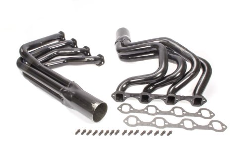 Headers - IMCA Modified - 1.75 in Primary - 3.5 in Collector - Gaskets / Hardware Included - Steel - Black Paint - Small Block Ford - Pair