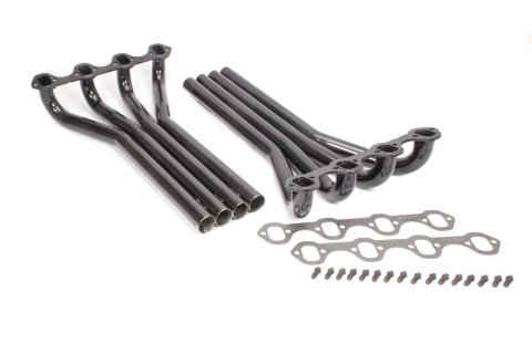 Headers - Demolition Derby - 1.625 in Primary - Exits Through Hood - Gaskets / Hardware Included - Steel - Black Paint - Small Block Ford - Pair