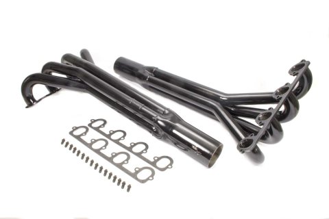 Headers - Truck / Tractor Pull - 2 in Primary - 4 in Collector - Gaskets / Hardware Included - Steel - Black Paint - Big Block Ford - Pair